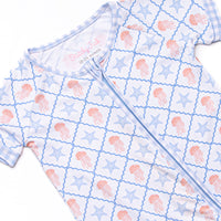 Blue Sea Stinger Bamboo Short Zippy Pajama, Blue