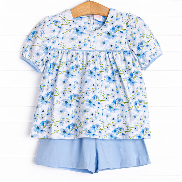Breezy Blue Florals Short Set, Blue