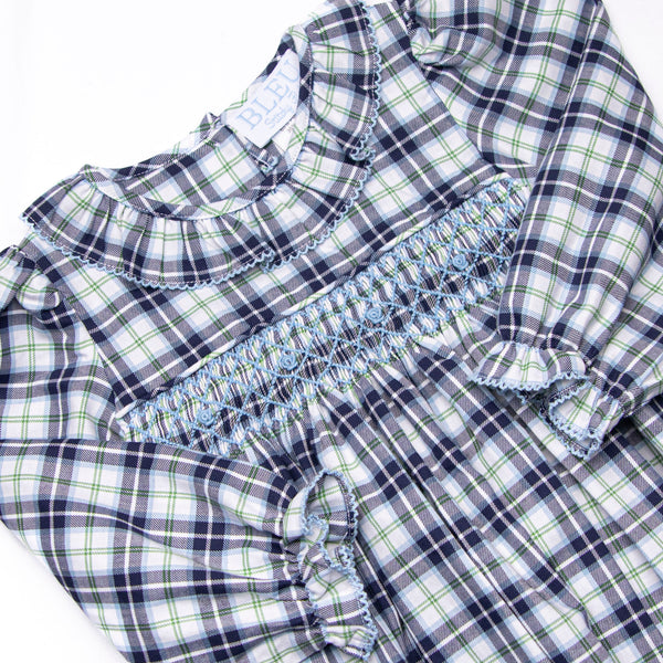 Bleu: Cordelia Smocked Long Sleeve Dress, Blue
