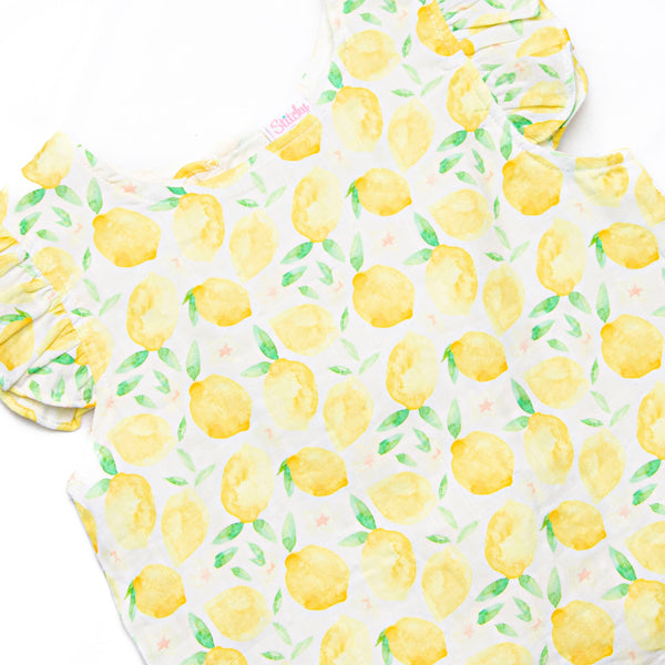 Sorrento Slices Muslin Flutter Sleeve Short Set, Yellow