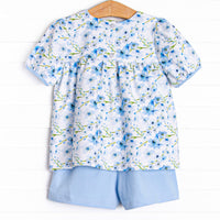 Breezy Blue Florals Short Set, Blue