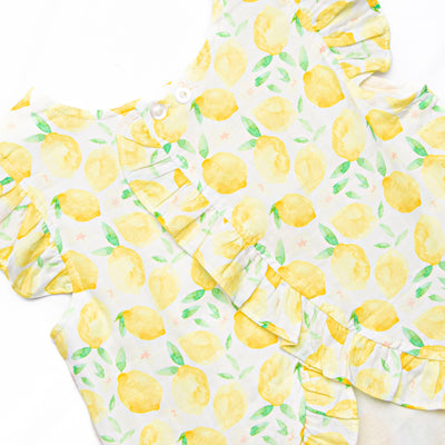 Sorrento Slices Muslin Flutter Sleeve Short Set, Yellow
