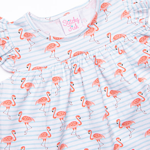 Fab Flamingos Ruffle Short Set, Blue
