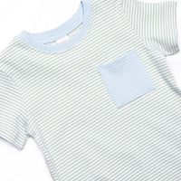 Coleman Pima Short Set, Blue and Sage Stripe