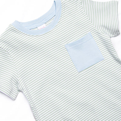 Coleman Pima Short Set, Blue and Sage Stripe
