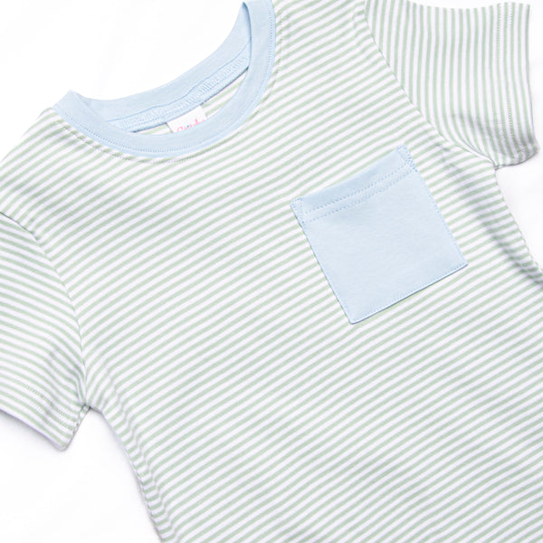 Coleman Pima Short Set, Blue and Sage Stripe