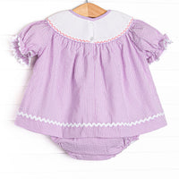 Bugging Out Smocked Diaper Set, Purple Seersucker