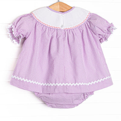 Bugging Out Smocked Diaper Set, Purple Seersucker