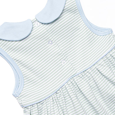 Marcella Pima Ruffle Short Set, Blue and Sage Stripe