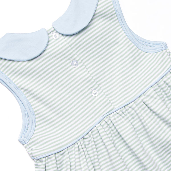 Marcella Pima Ruffle Short Set, Blue and Sage Stripe