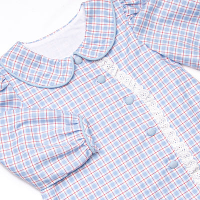 Bleu: Frances Long Sleeve Diaper Set, Blue and Red Plaid