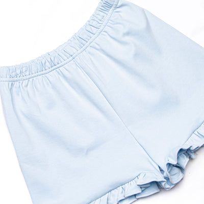 Marcella Pima Ruffle Short Set, Blue and Sage Stripe