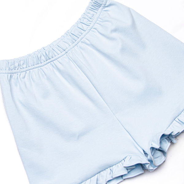 Marcella Pima Ruffle Short Set, Blue and Sage Stripe