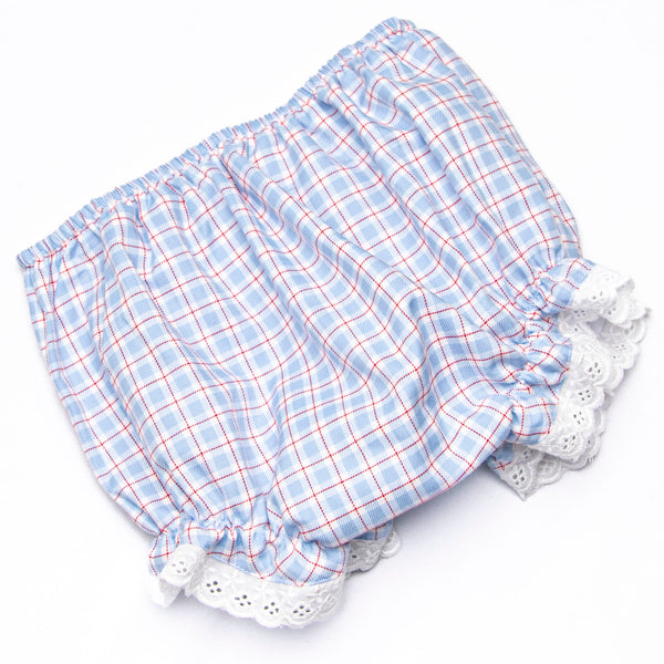 Bleu: Frances Long Sleeve Diaper Set, Blue and Red Plaid