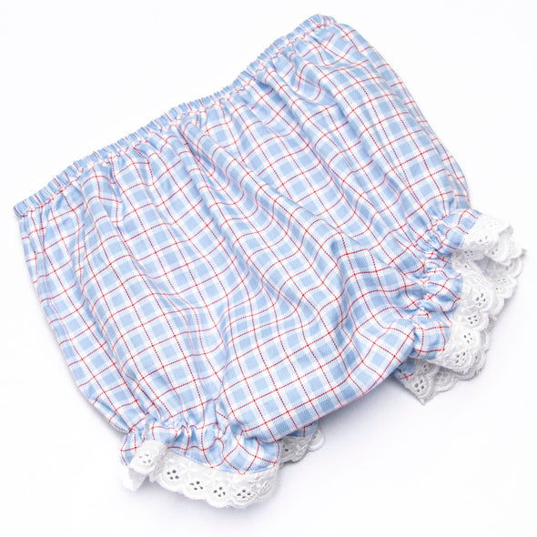 Bleu: Frances Long Sleeve Diaper Set, Blue and Red Plaid