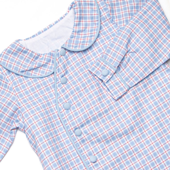 Bleu: Foster Long Sleeve Diaper Set, Red and Blue Plaid