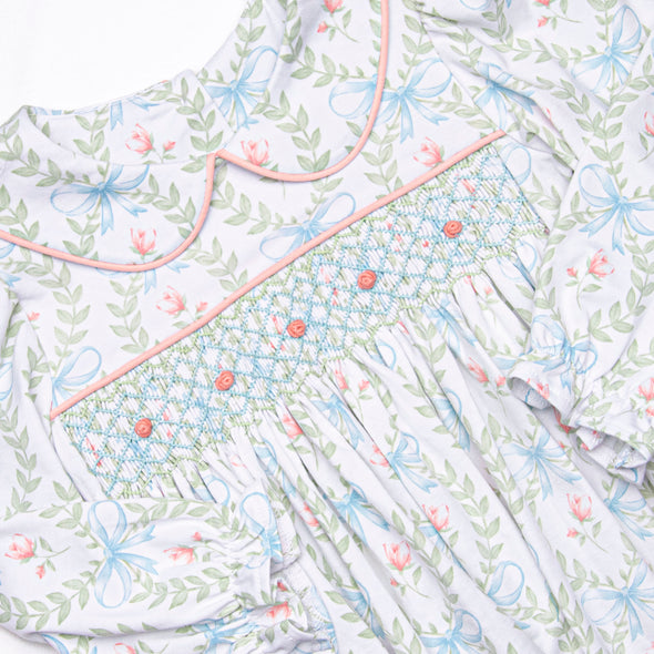 Bows and Bouquets Smocked Dress, Green