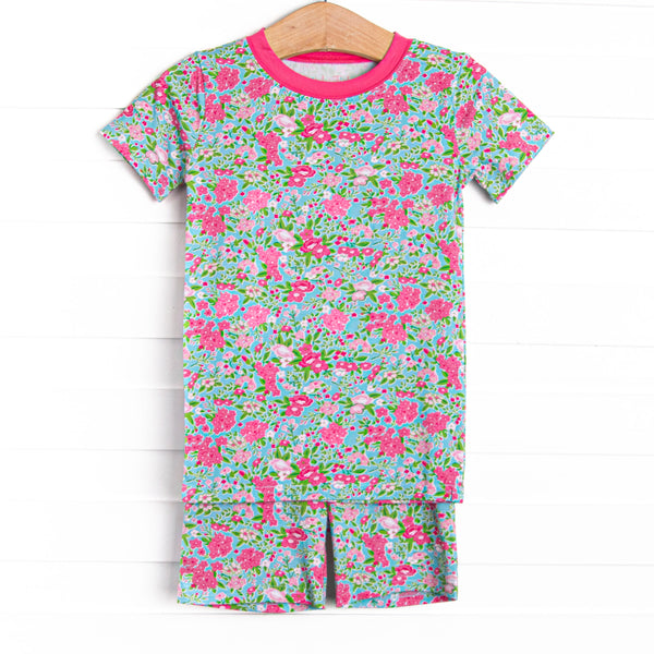 Water Lily Lady Bamboo Pajama Short Set, Green