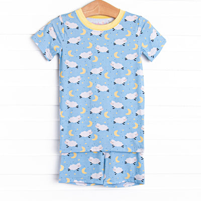 Counting Sheep Bamboo Pajama Short Set, Blue