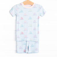Southern Shores Bamboo Pajama Short Set, Pink and Blue