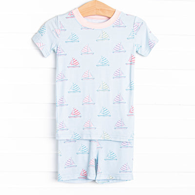 Southern Shores Bamboo Pajama Short Set, Pink and Blue