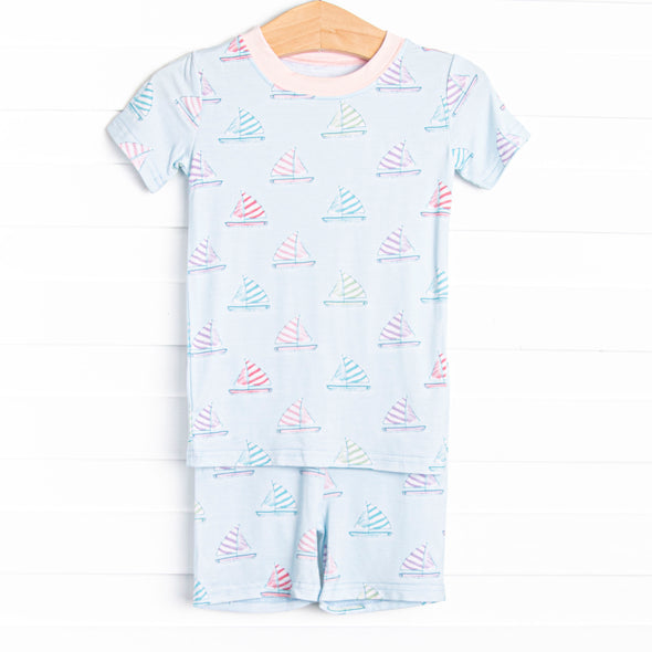 Southern Shores Bamboo Pajama Short Set, Pink and Blue