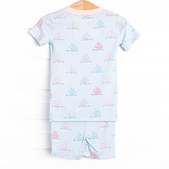 Southern Shores Bamboo Pajama Short Set, Pink and Blue