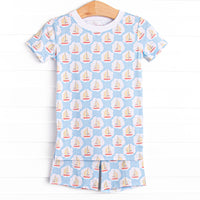 Scalloped Sails Bamboo Pajama Short Set, Blue