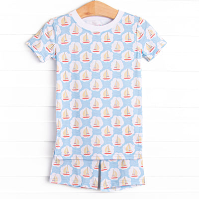 Scalloped Sails Bamboo Pajama Short Set, Blue