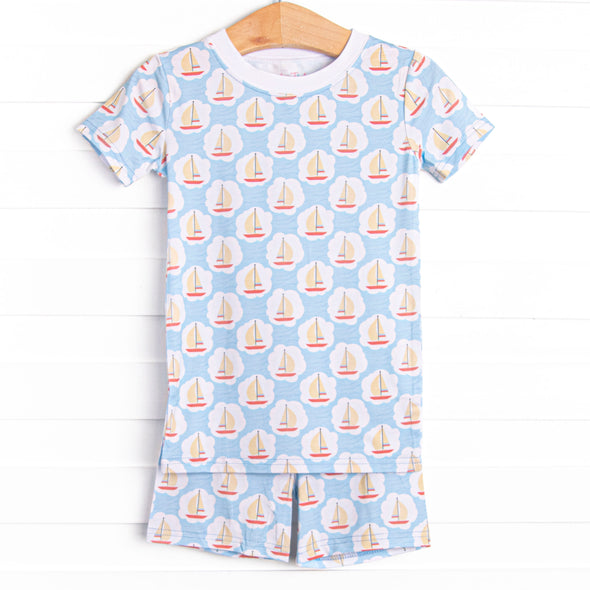 Scalloped Sails Bamboo Pajama Short Set, Blue
