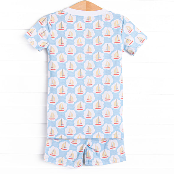 Scalloped Sails Bamboo Pajama Short Set, Blue