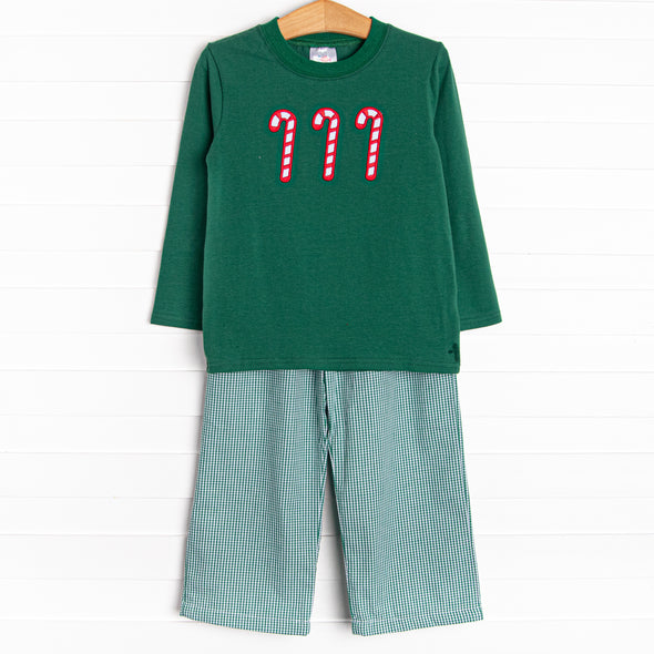 Candy Cane Christmas Applique Pant Set, Green
