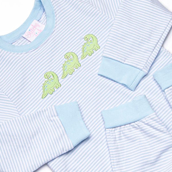 Jurassic Journey Applique Romper, Blue Stripe