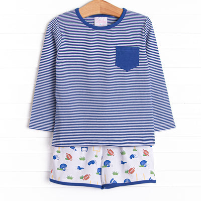 Down, Set, Hike Long Sleeve Short Set, Blue