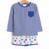 Down, Set, Hike Long Sleeve Short Set, Blue
