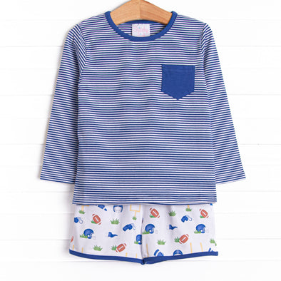 Down, Set, Hike Long Sleeve Short Set, Blue