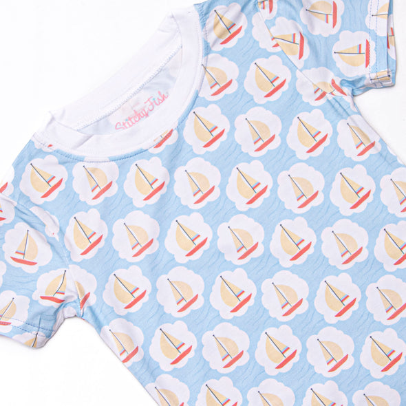 Scalloped Sails Bamboo Pajama Short Set, Blue