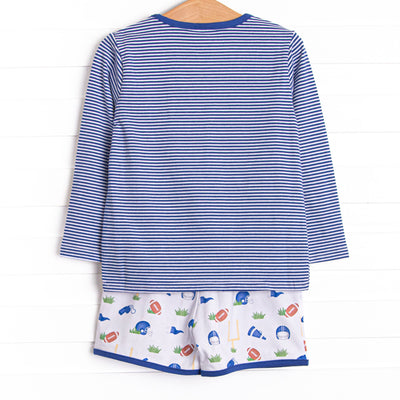 Down, Set, Hike Long Sleeve Short Set, Blue
