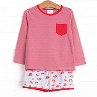 Down, Set, Hike Long Sleeve Short Set, Red