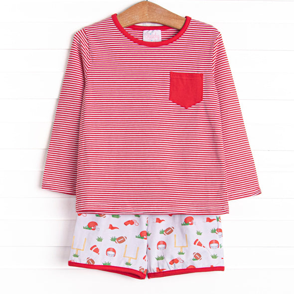 Down, Set, Hike Long Sleeve Short Set, Red