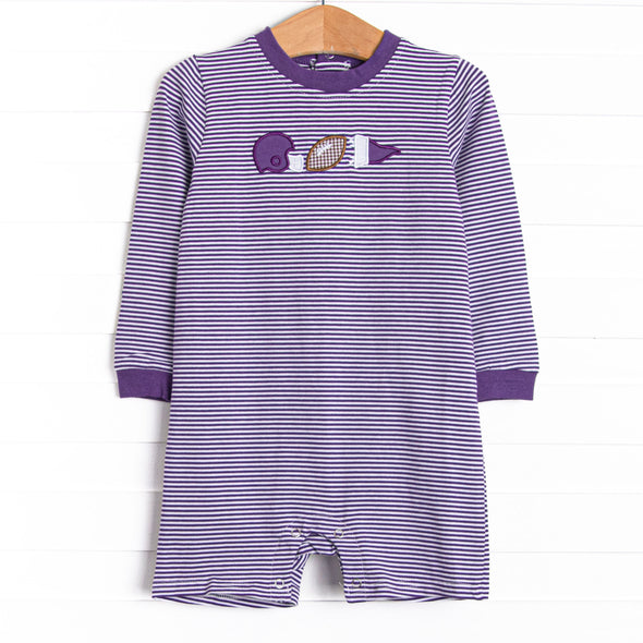 Down, Set, Hike Applique Short Romper, Purple