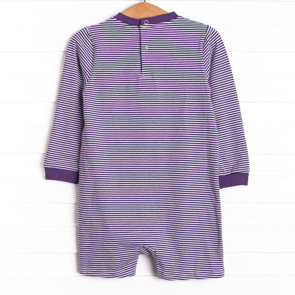 Down, Set, Hike Applique Short Romper, Purple