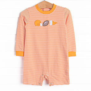 Down, Set, Hike Applique Short Romper, Orange