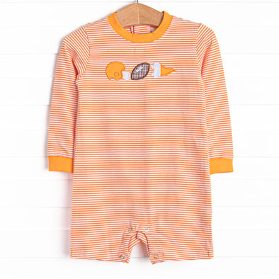 Down, Set, Hike Applique Short Romper, Orange