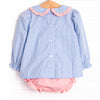 French Knot Frills Embroidered Diaper Set, Blue