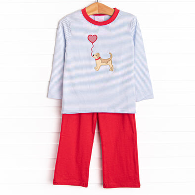 Heart On A String Applique Pant Set, Red