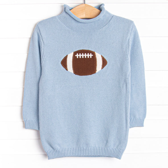 Rolled Neck Fall Football Sweater, Blue