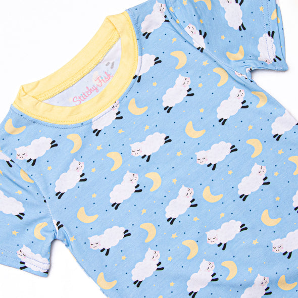 Counting Sheep Bamboo Pajama Short Set, Blue