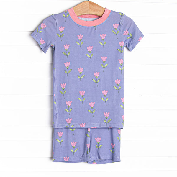 Tulip Blooms Bamboo Pajama Short Set, Purple