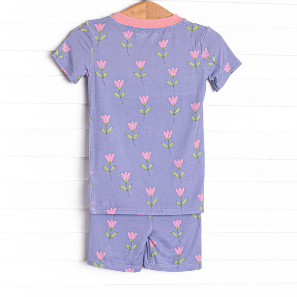 Tulip Blooms Bamboo Pajama Short Set, Purple